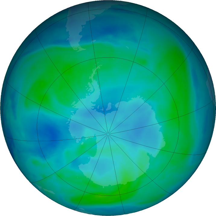 Antarctic ozone map for 22 January 2021
